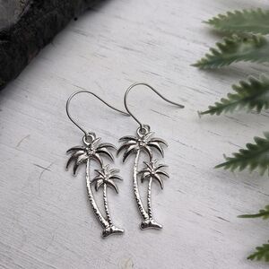 Silver Palm Tree Dangle Earrings